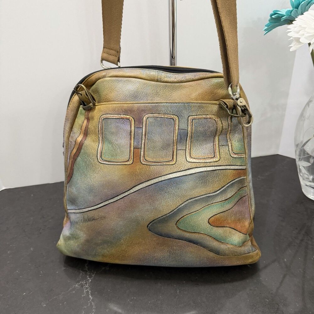 Vintage Aruschka Genuine Leather Artistic Shoulder Bag Crossbody Multicolor - Picture 3 of 14